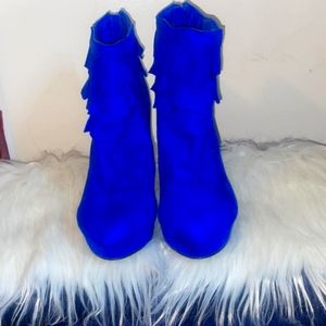 Deep Blue Ruffled Booties Size 8.5